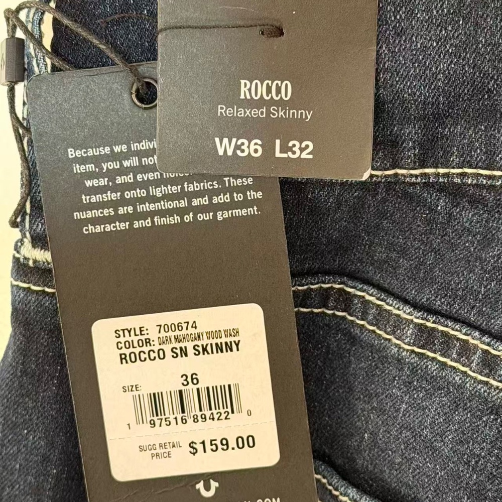 True Religion Rocco SN Skinny Jeans Men’s Size 33, 34, 36 - DARK MAHOGANY WOOD - Picture 3 of 3